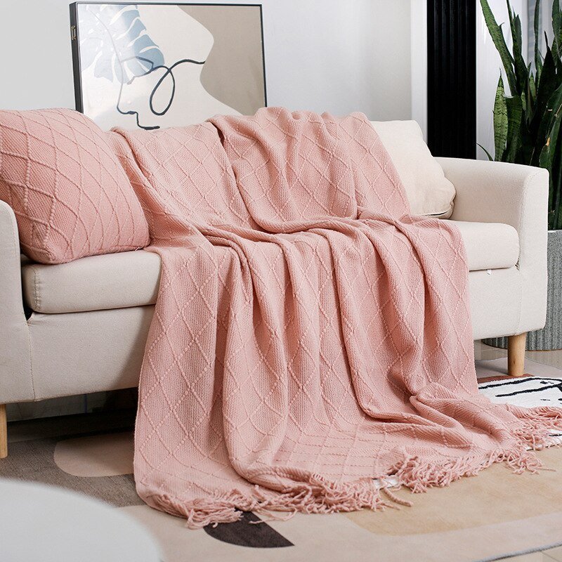 Solid Color Tassel Knitted Sofa Blanket - Casatrail.com