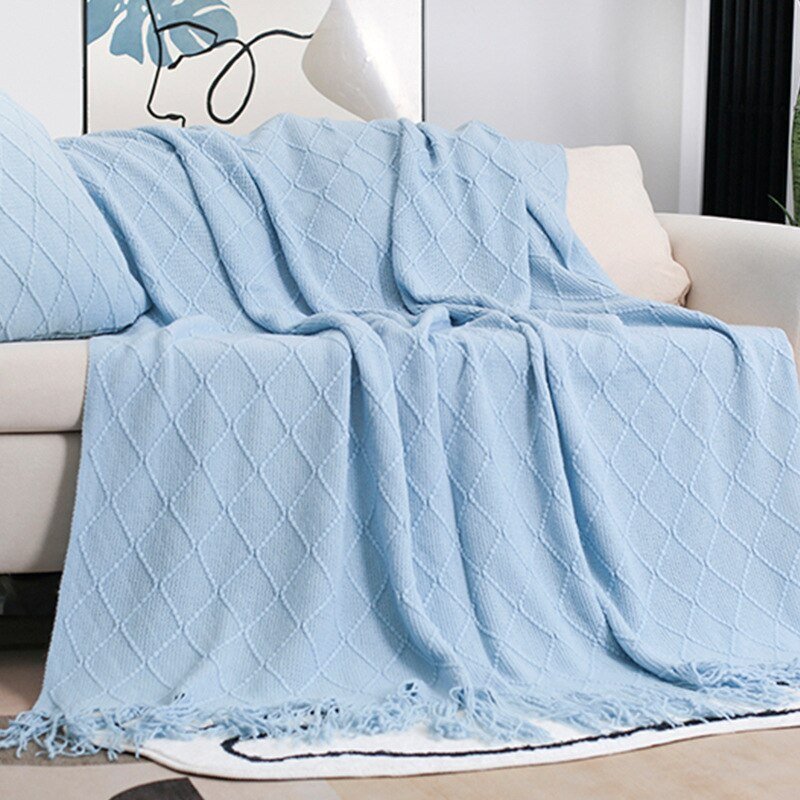 Solid Color Tassel Knitted Sofa Blanket - Casatrail.com