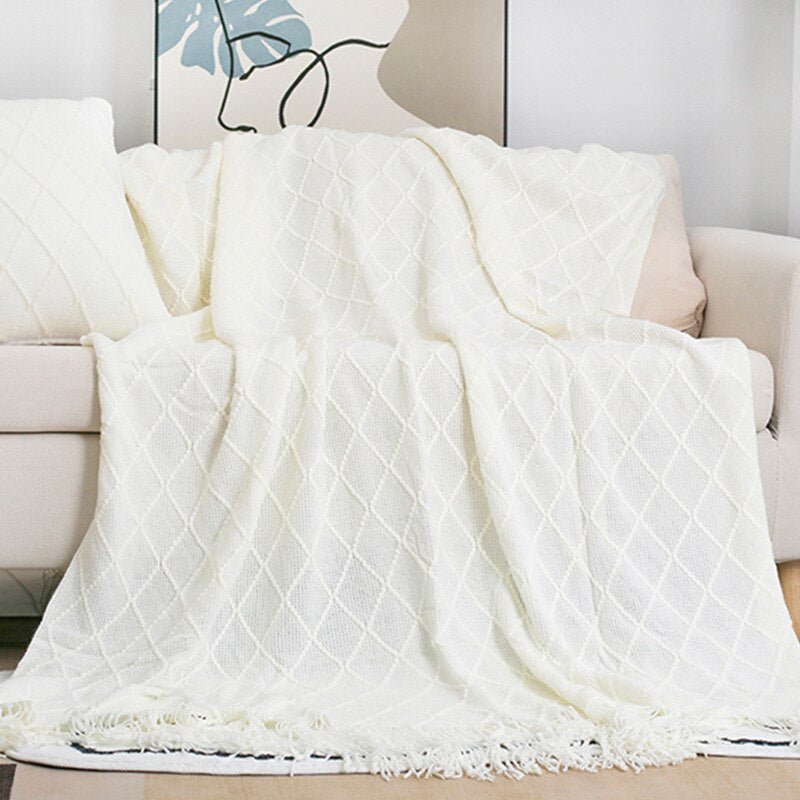 Solid Color Tassel Knitted Sofa Blanket - Casatrail.com