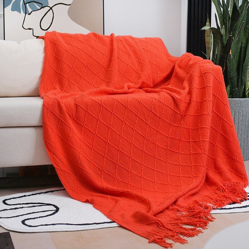 Solid Color Tassel Knitted Sofa Blanket - Casatrail.com