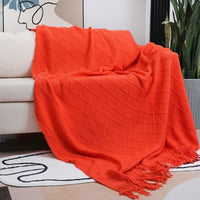 Thumbnail for Solid Color Tassel Knitted Sofa Blanket - Casatrail.com