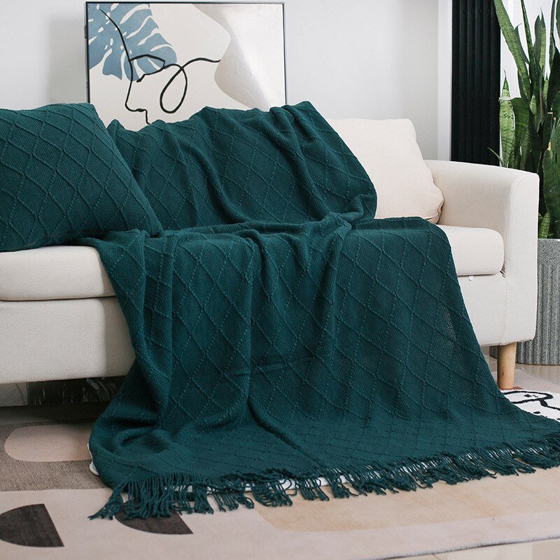 Solid Color Tassel Knitted Sofa Blanket - Casatrail.com