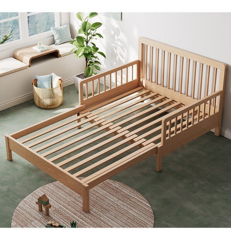 Solid Wood Kids Bed with Guardrail - Foldable Baby Crib - Casatrail.com