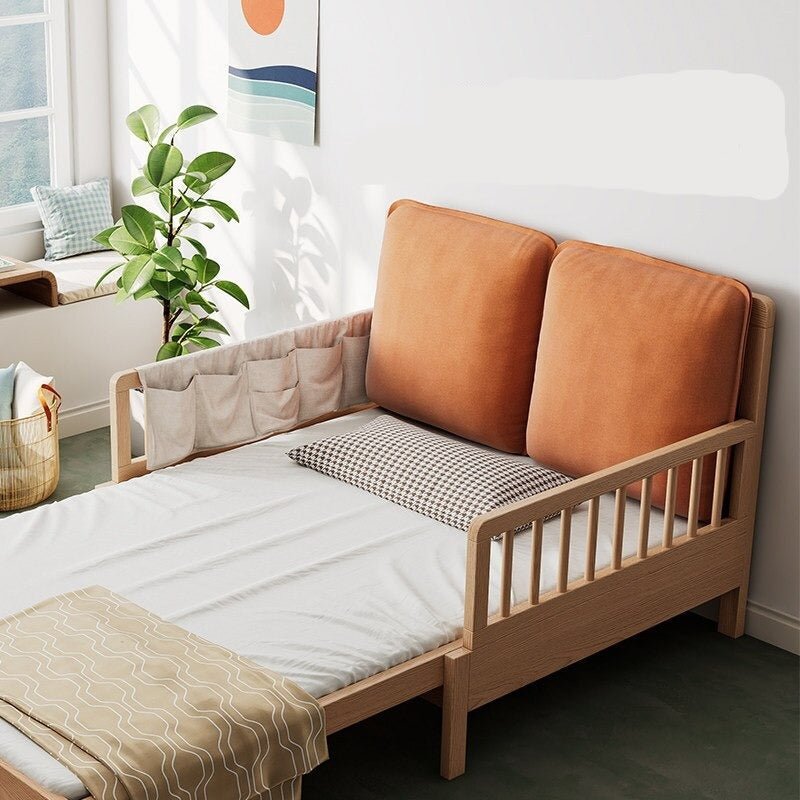 Solid Wood Kids Bed with Guardrail - Foldable Baby Crib - Casatrail.com