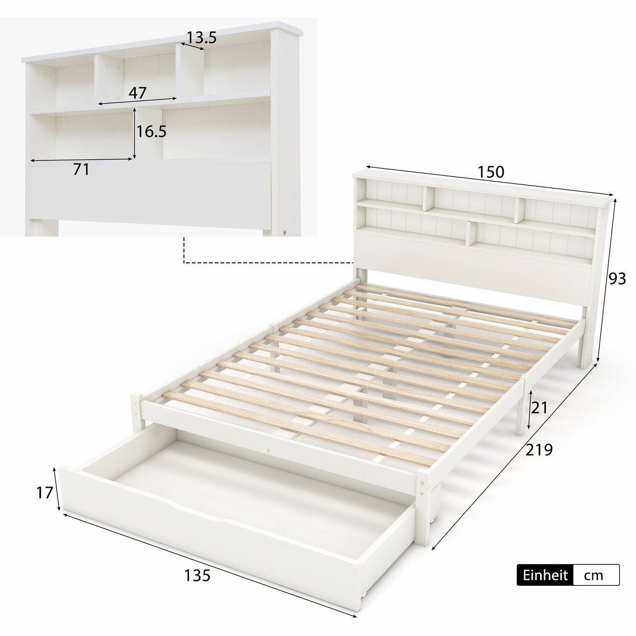 Solid Wooden Pine Bed with Slatted Frames - Casatrail.com