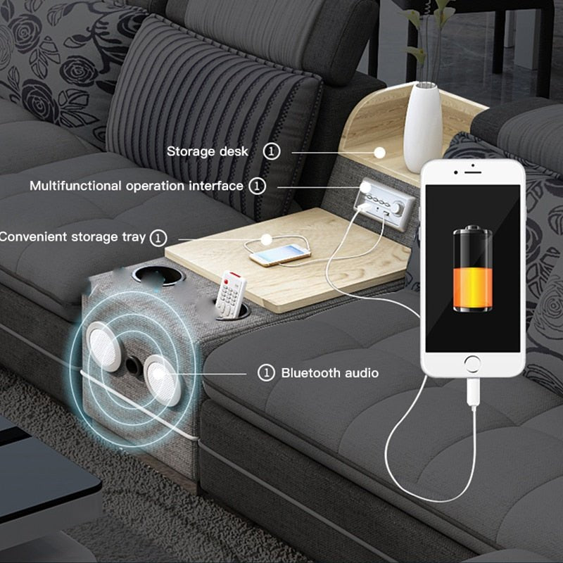 Speaker Sound System Bluetooth U - Shaped Living Room Sofa Bed Sets - Casatrail.com