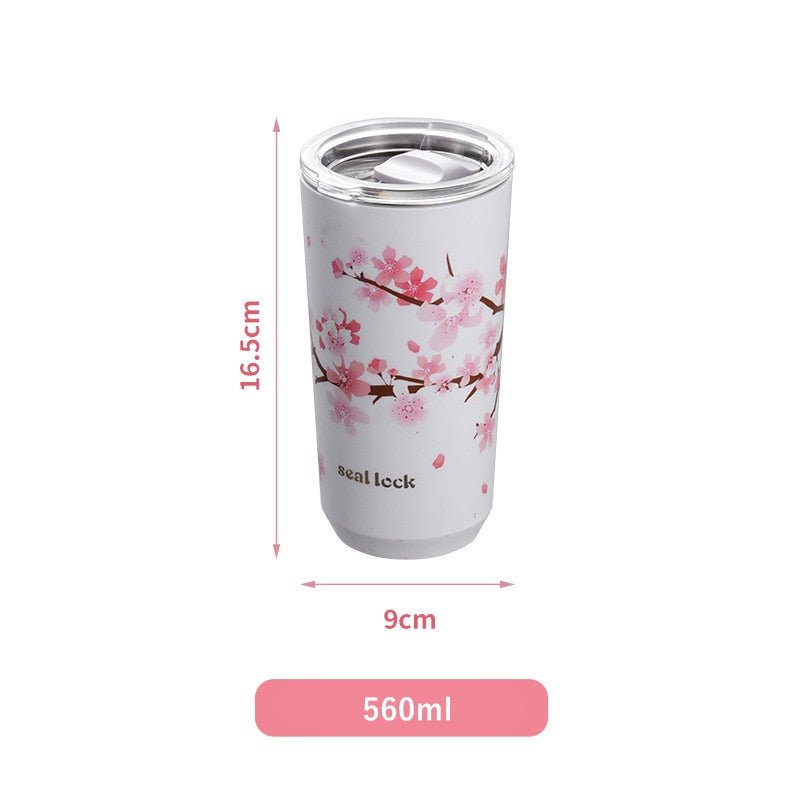 Stainless Steel Cherry Blossom Thermal Mug With Lid - Casatrail.com