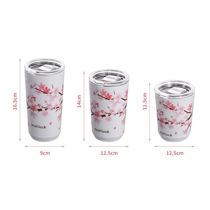 Stainless Steel Cherry Blossom Thermal Mug With Lid - Casatrail.com