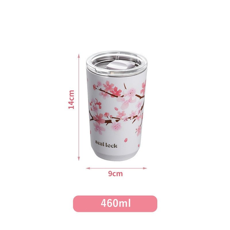 Stainless Steel Cherry Blossom Thermal Mug With Lid - Casatrail.com