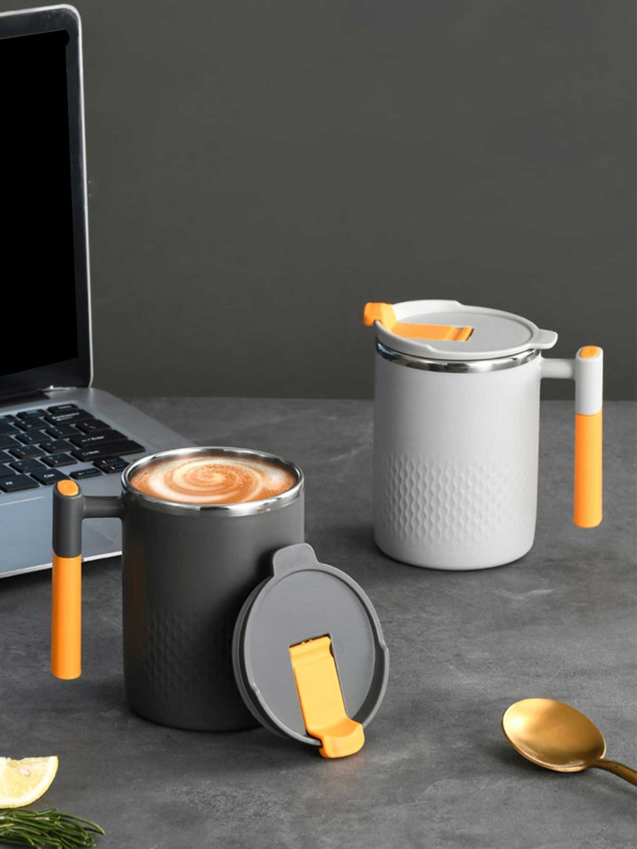 Stainless Steel Coffee Cup with Lid and Double Wall - Casatrail.com