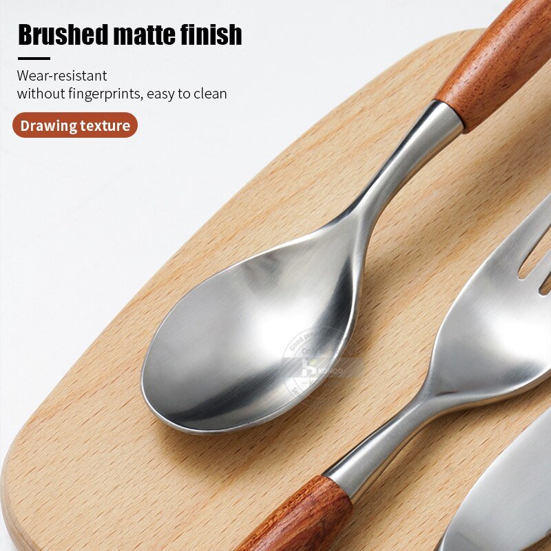 Stainless Steel Flatware Rose Wood Silverware Cutlery Set - Casatrail.com