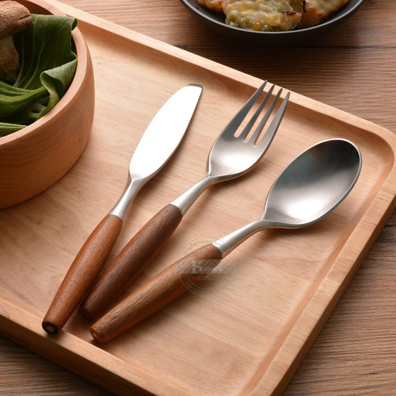 Stainless Steel Flatware Rose Wood Silverware Cutlery Set - Casatrail.com