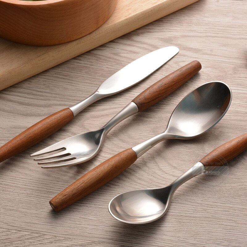 Stainless Steel Flatware Rose Wood Silverware Cutlery Set - Casatrail.com