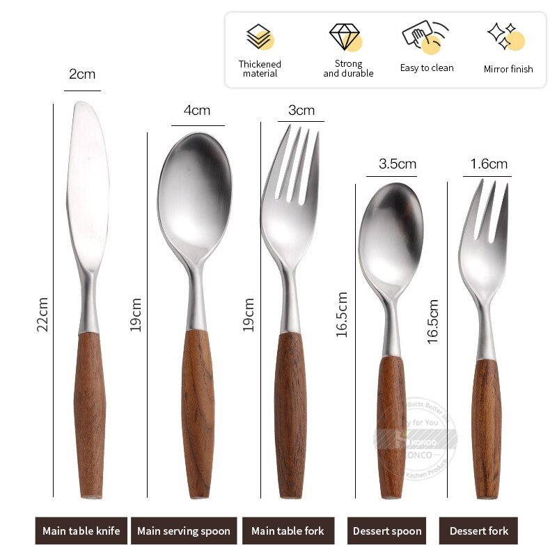 Stainless Steel Flatware Rose Wood Silverware Cutlery Set - Casatrail.com