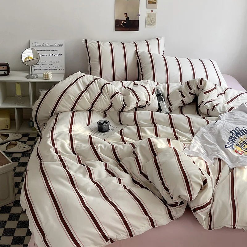 Stripe Bedding Comforter Set with Pillowcase & Bed Sheet - Casatrail.com