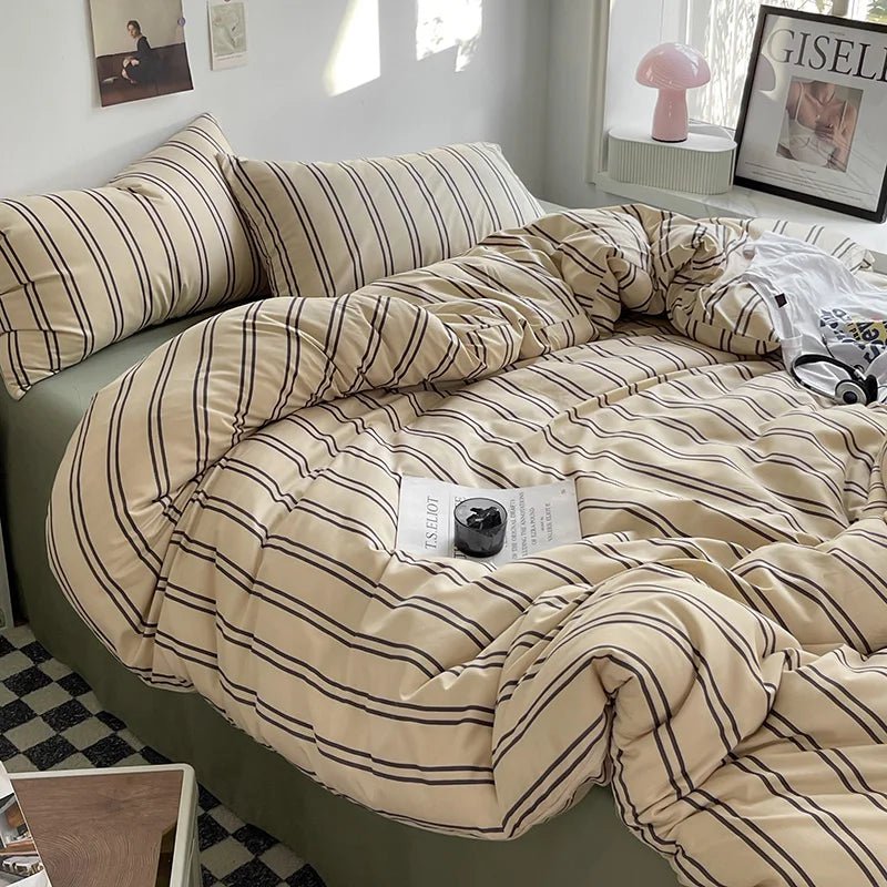 Stripe Bedding Comforter Set with Pillowcase & Bed Sheet - Casatrail.com