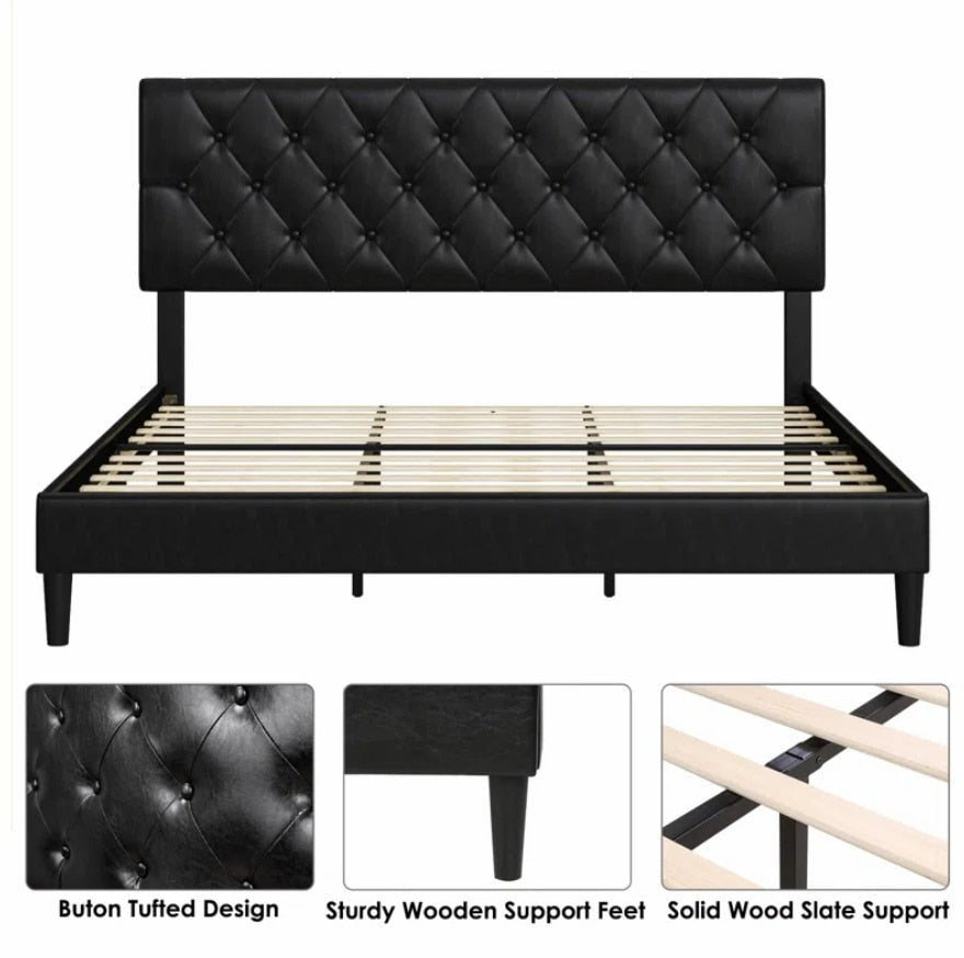 Sturdy Metal Bed Frame with Adjustable Legs and Wooden Slats - Casatrail.com