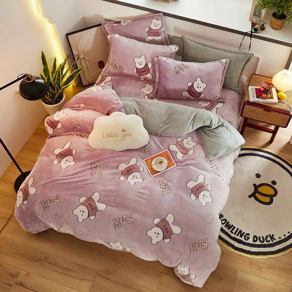 Thick Fleece Flannel Duvet Cover for Winter Bedding Set - Casatrail.com