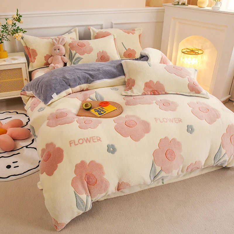 Thick Fleece Flannel Duvet Cover for Winter Bedding Set - Casatrail.com