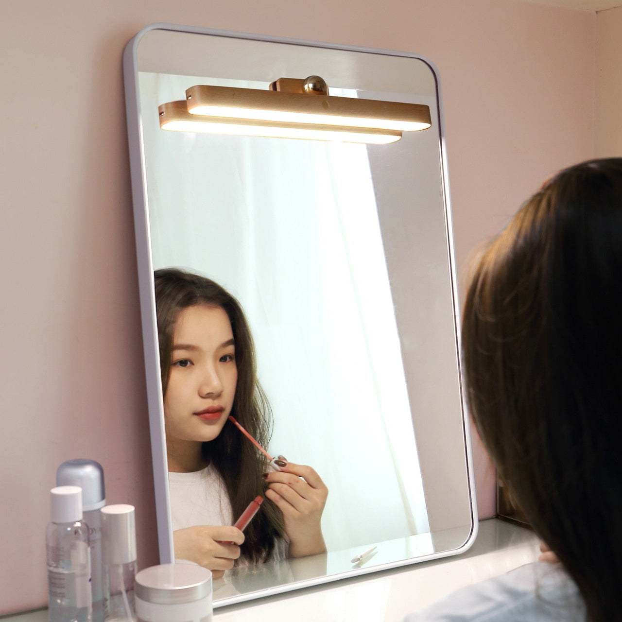 Touch Dimmable Wooden Mirror Light - USB Rechargeable - Casatrail.com