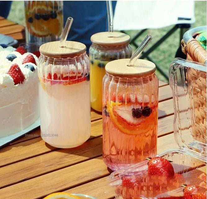 Transparent Glass Cup with Straw - Casatrail.com