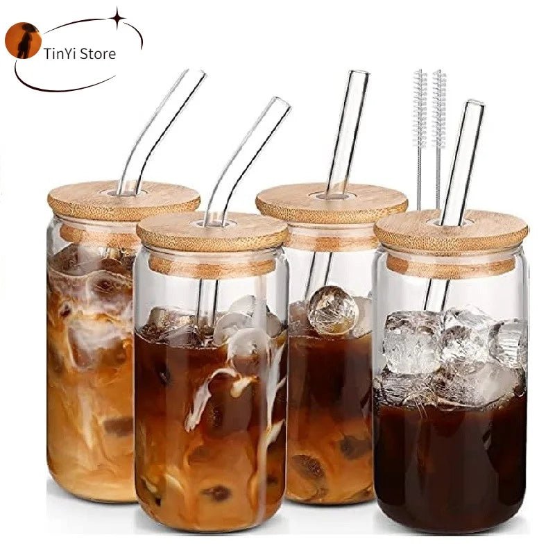 Transparent Glass Cup with Straw - Casatrail.com