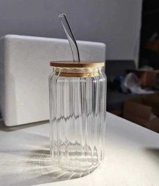 Transparent Glass Cup with Straw - Casatrail.com