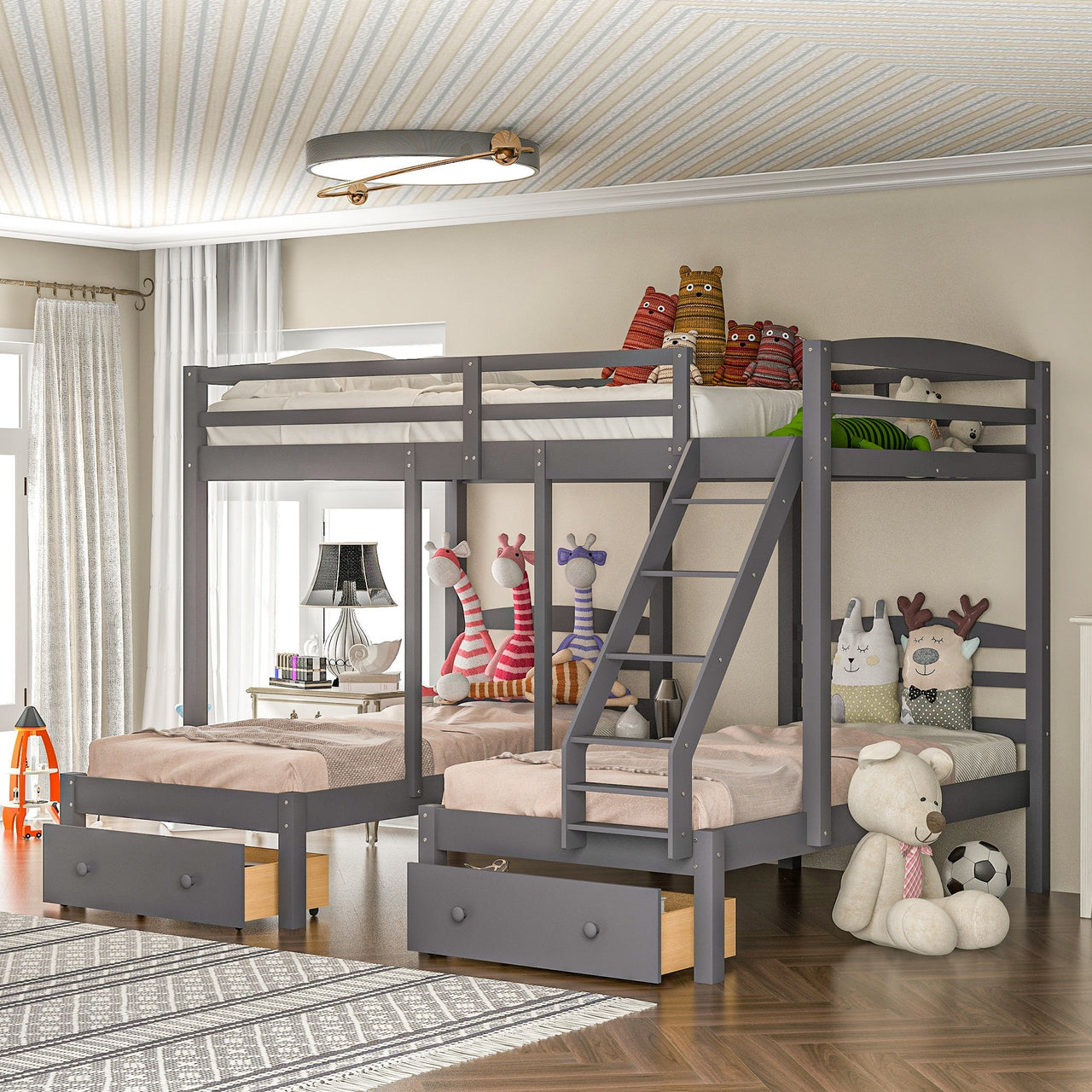 Triple Bed Bunk with Stairs Twin Bunk Bed - Casatrail.com