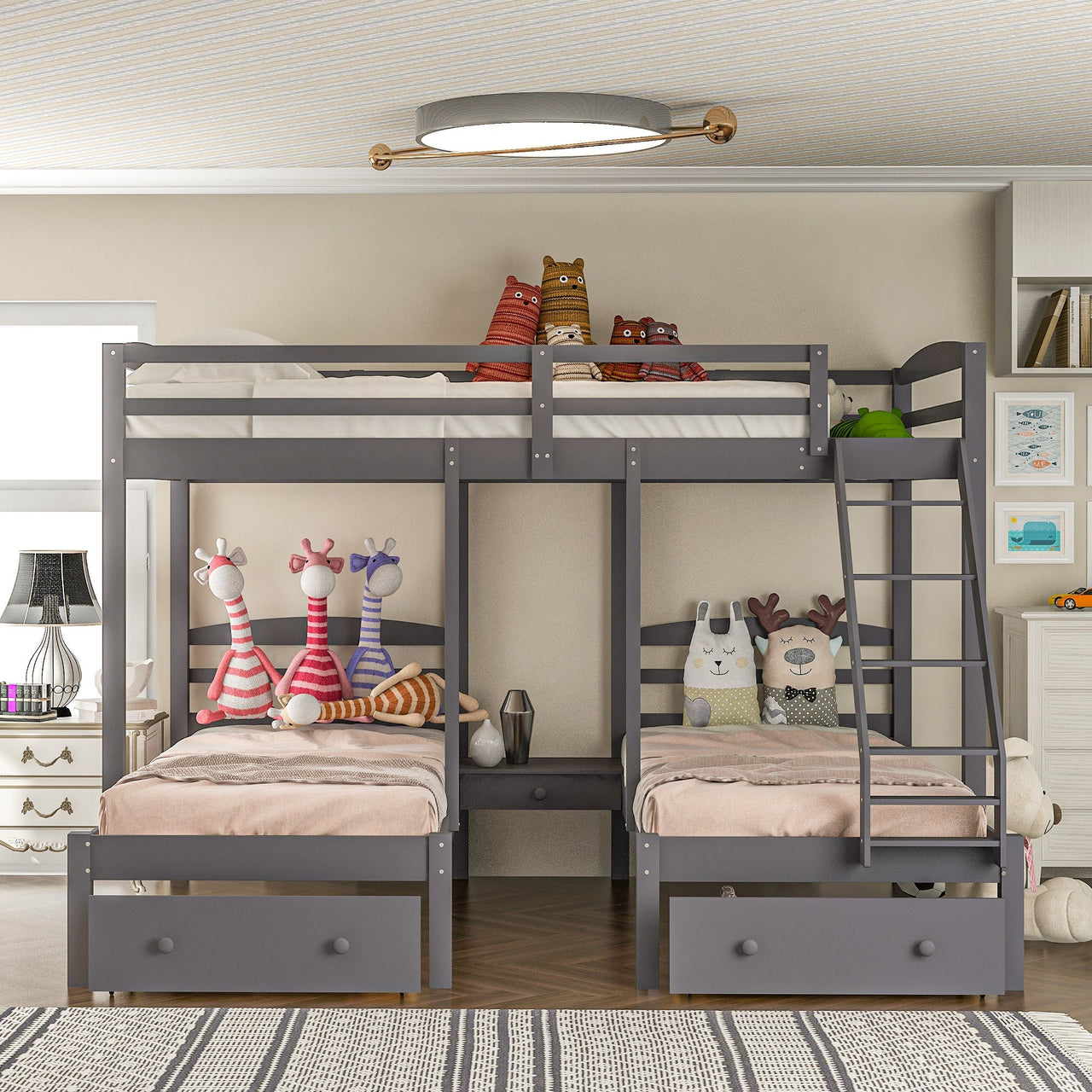 Triple Bed Bunk with Stairs Twin Bunk Bed - Casatrail.com