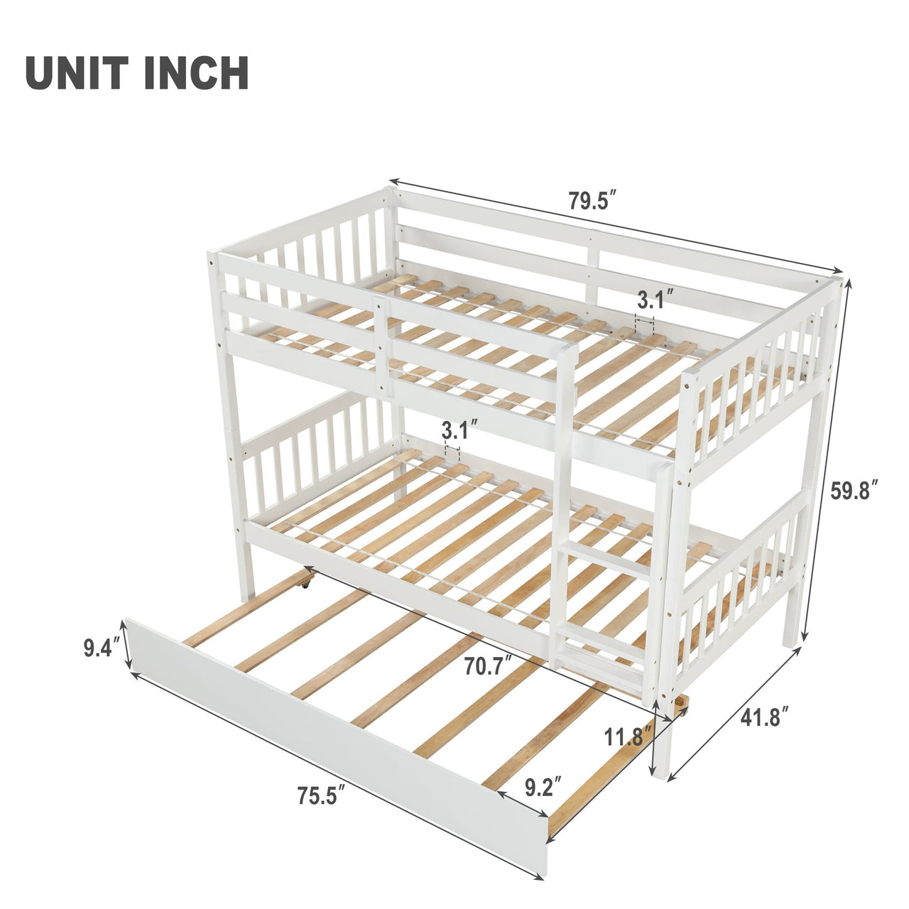 Twin Bunk Bed with Drawer Trundle - Casatrail.com