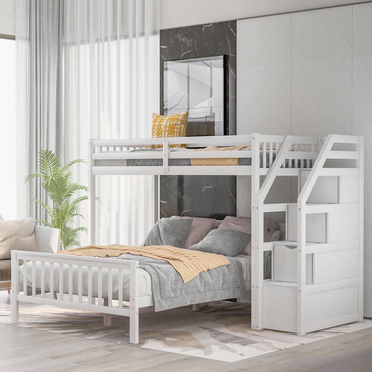 Twin Bunk Bed with Stairs and Drawers - Casatrail.com