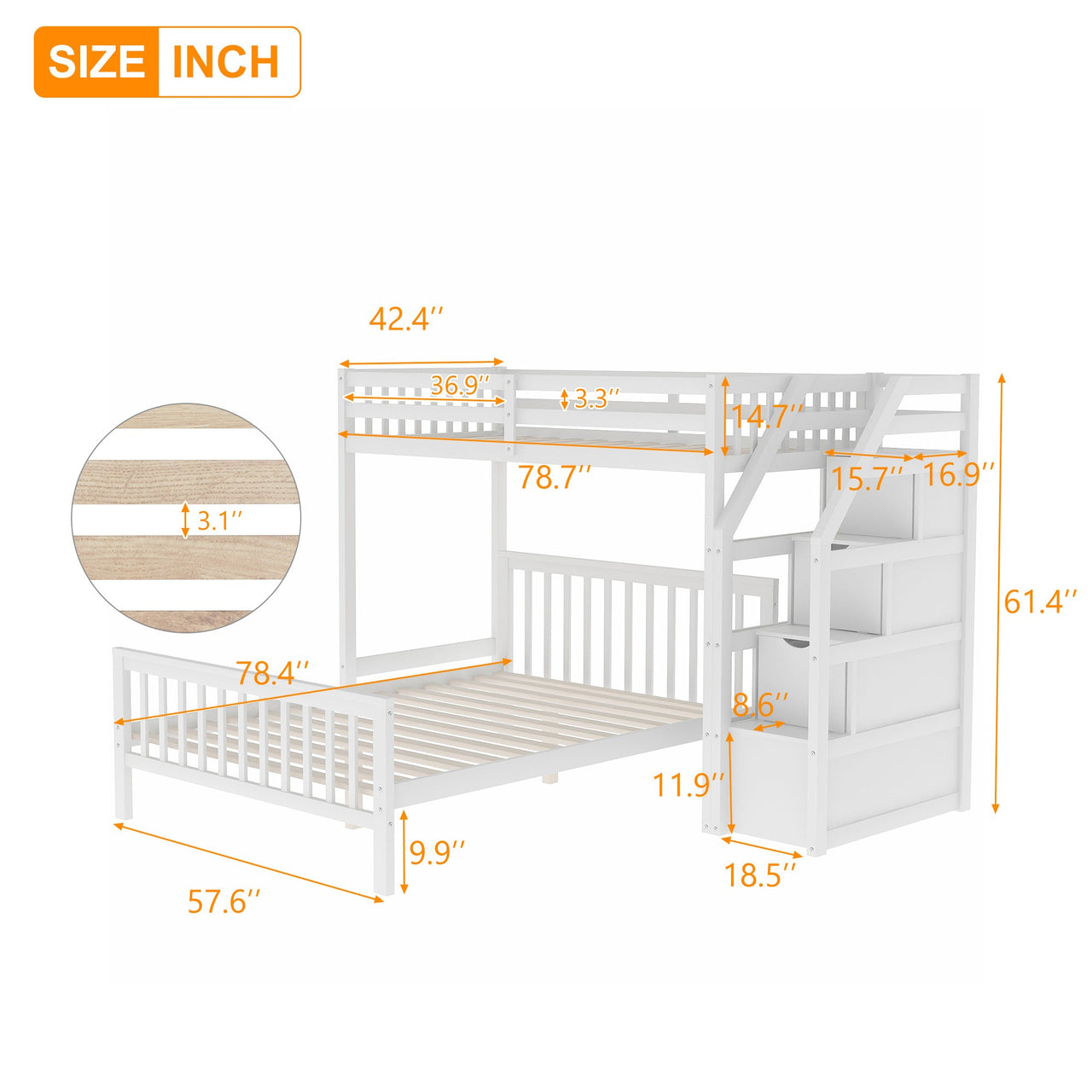 Twin Bunk Bed with Stairs and Drawers - Casatrail.com