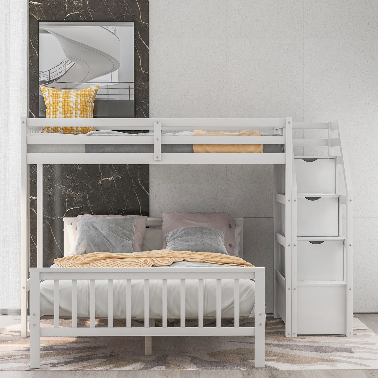 Twin Bunk Bed with Stairs and Drawers - Casatrail.com