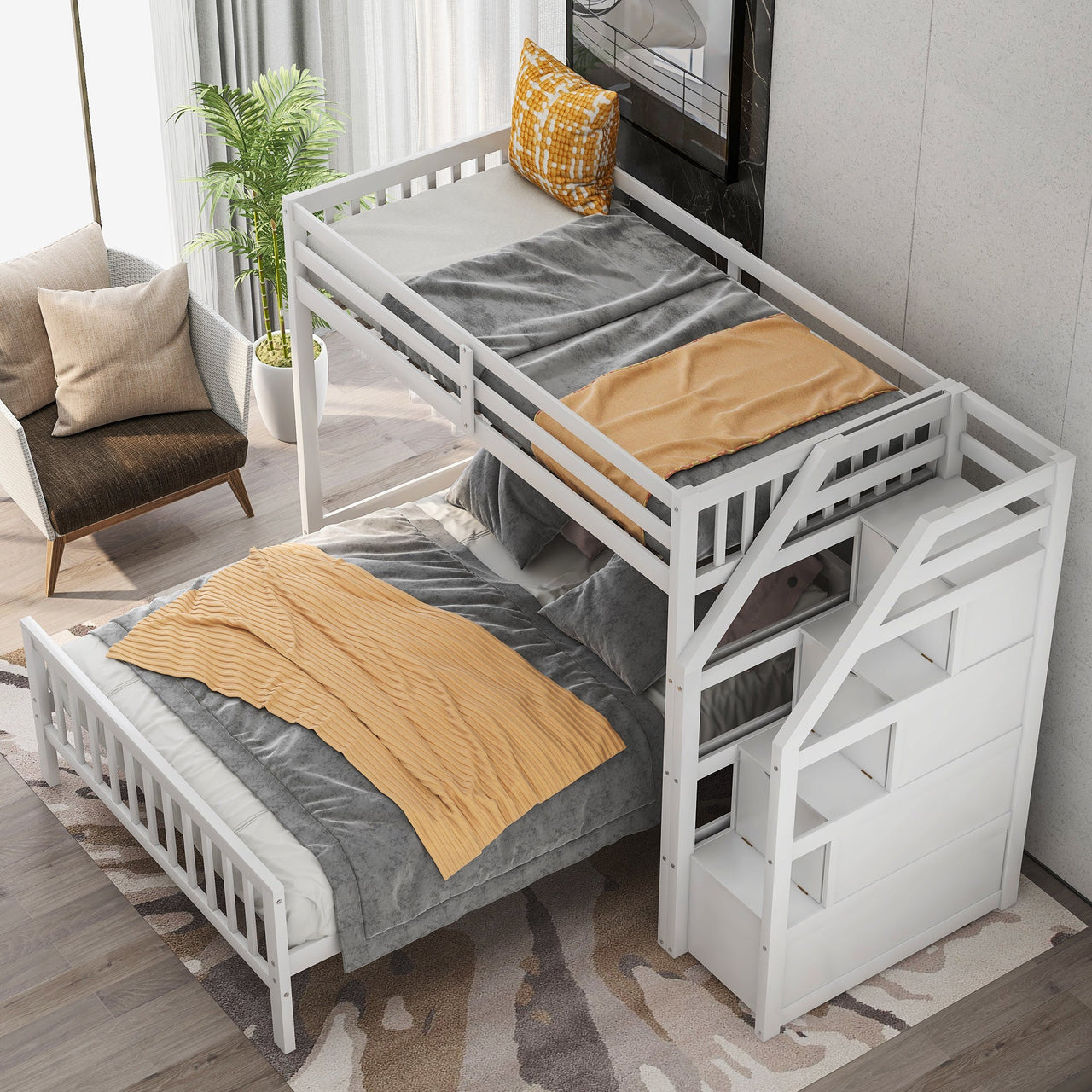 Twin Bunk Bed with Stairs and Drawers - Casatrail.com