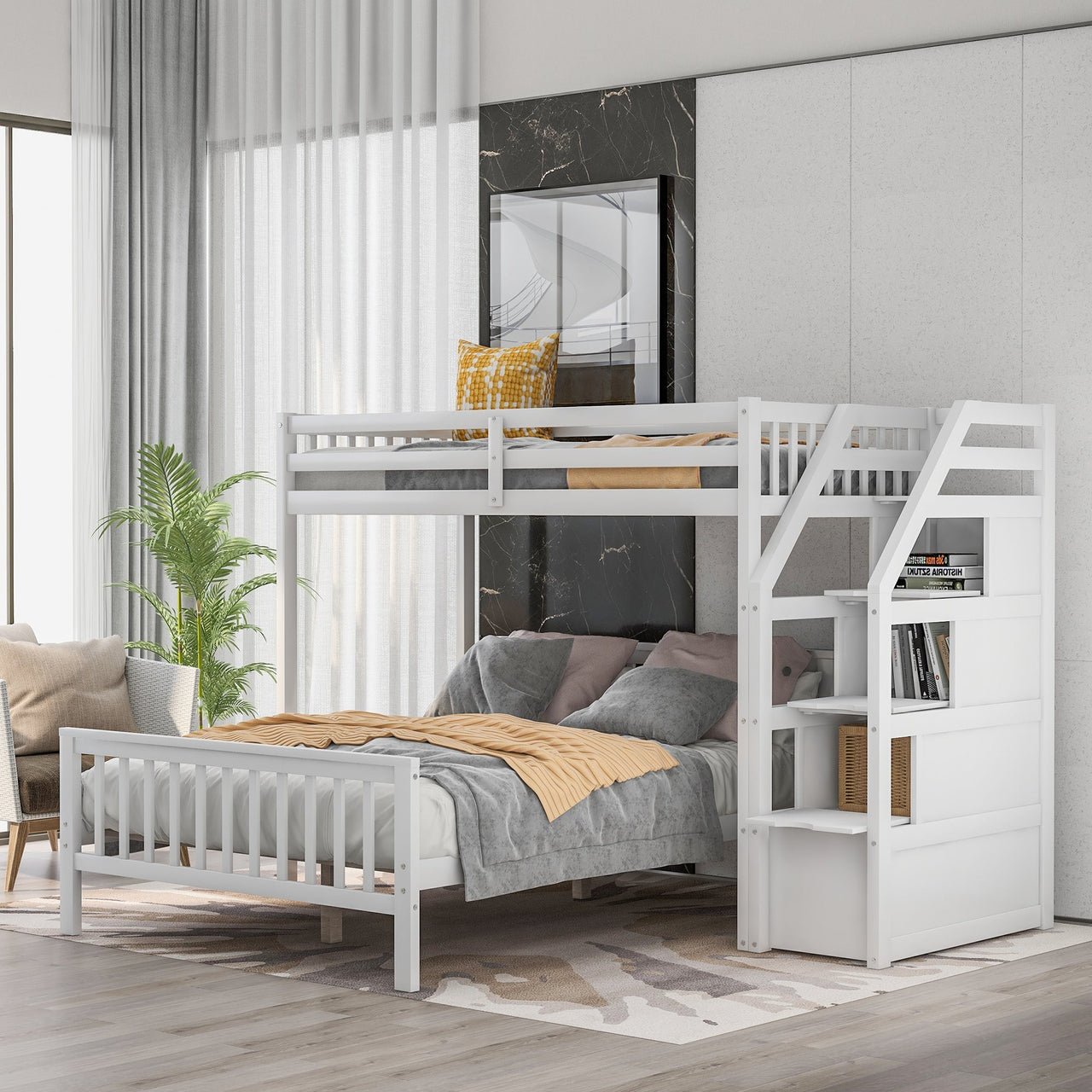 Twin Bunk Bed with Stairs and Drawers - Casatrail.com