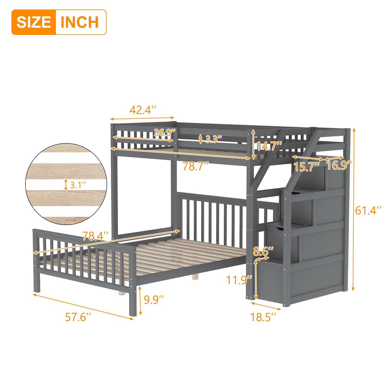 Twin Bunk Bed with Stairs and Drawers - Casatrail.com