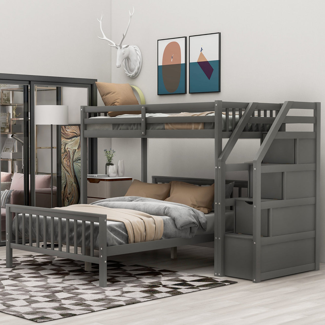 Twin Bunk Bed with Stairs and Drawers - Casatrail.com