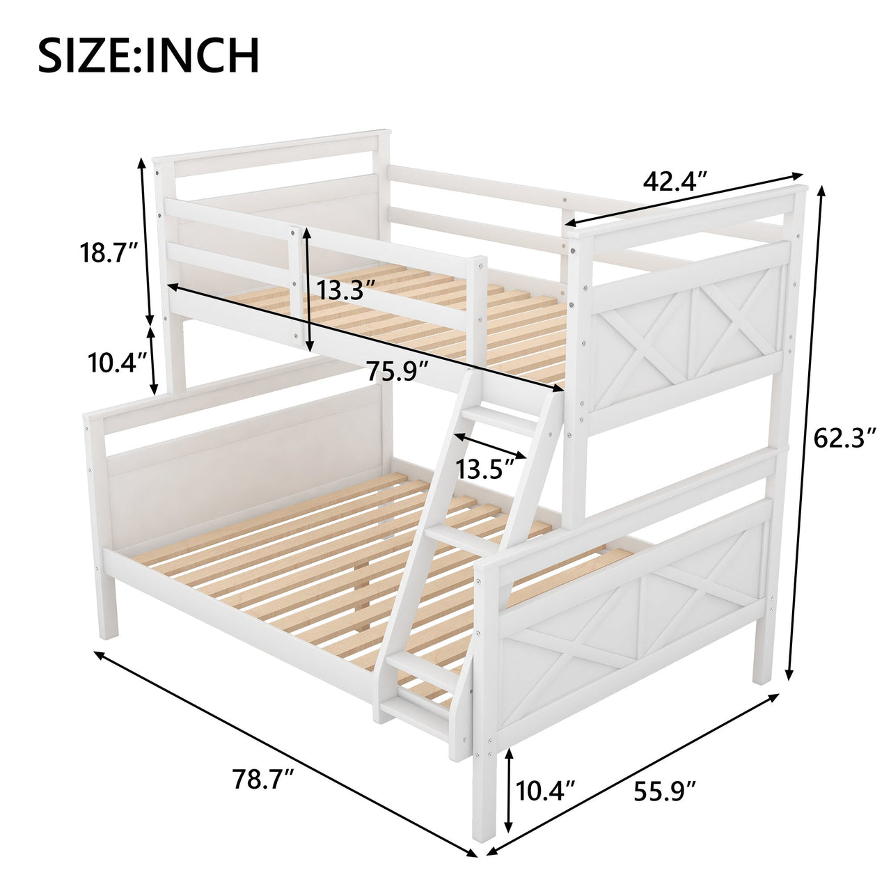 Twin Full Over Queen Bunk Bed with Ladder and Guardrail - Casatrail.com