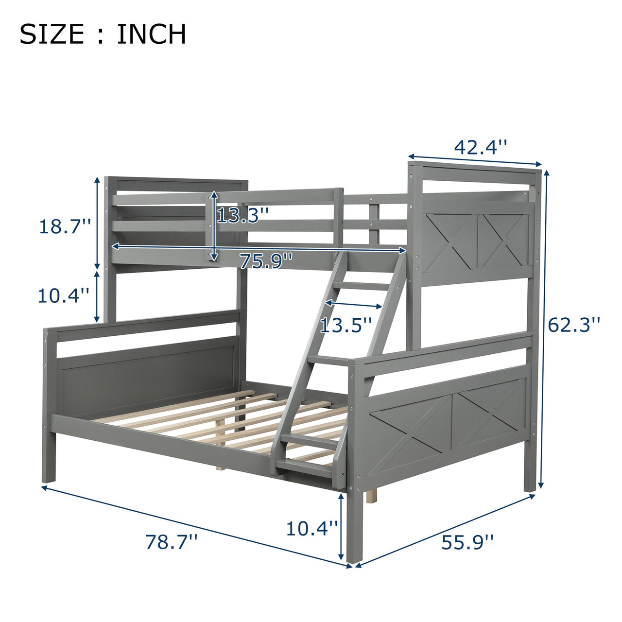 Twin Full Over Queen Bunk Bed with Ladder and Guardrail - Casatrail.com