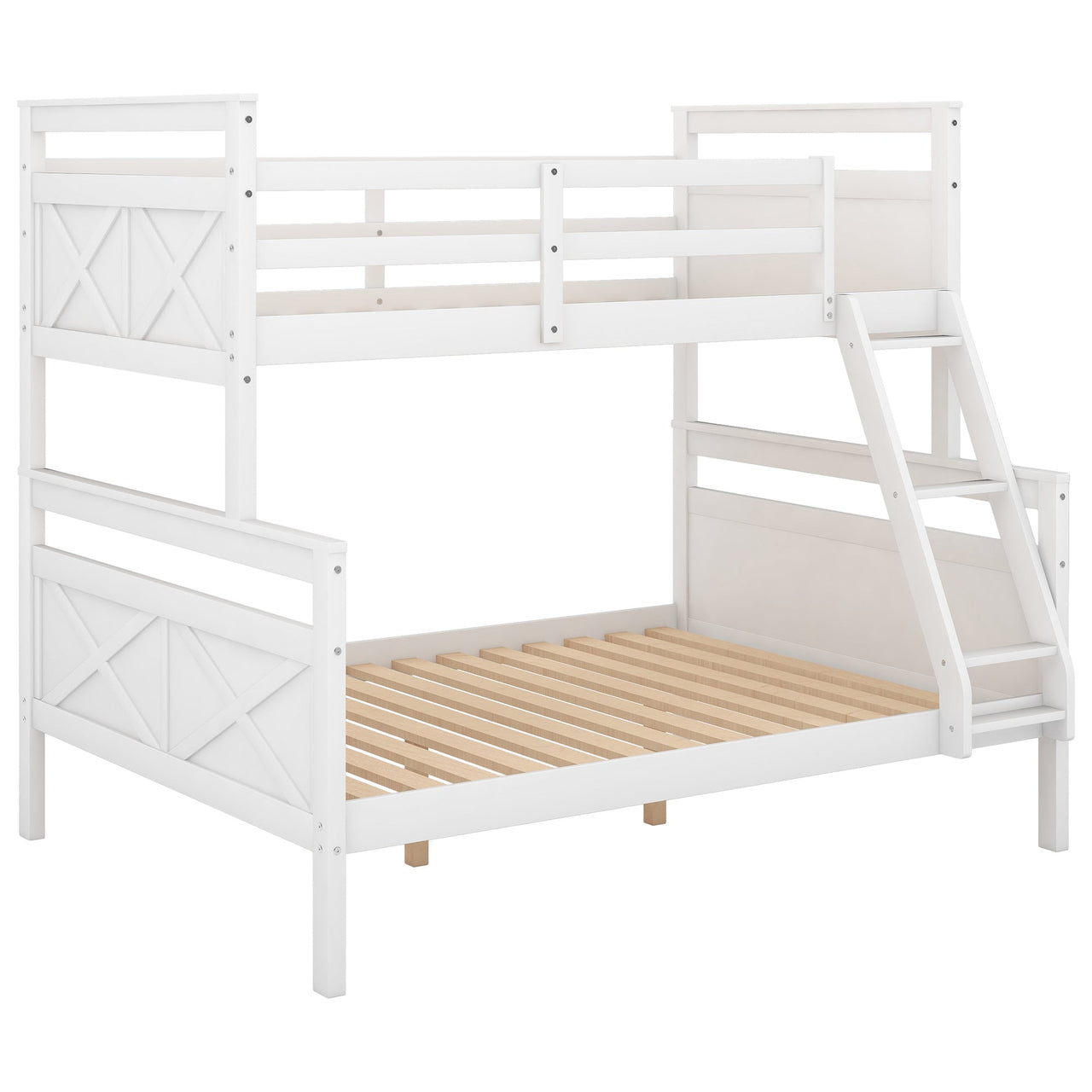 Twin Full Over Queen Bunk Bed with Ladder and Guardrail - Casatrail.com