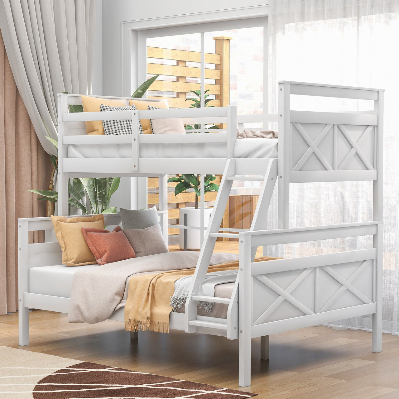 Twin Full Over Queen Bunk Bed with Ladder and Guardrail - Casatrail.com