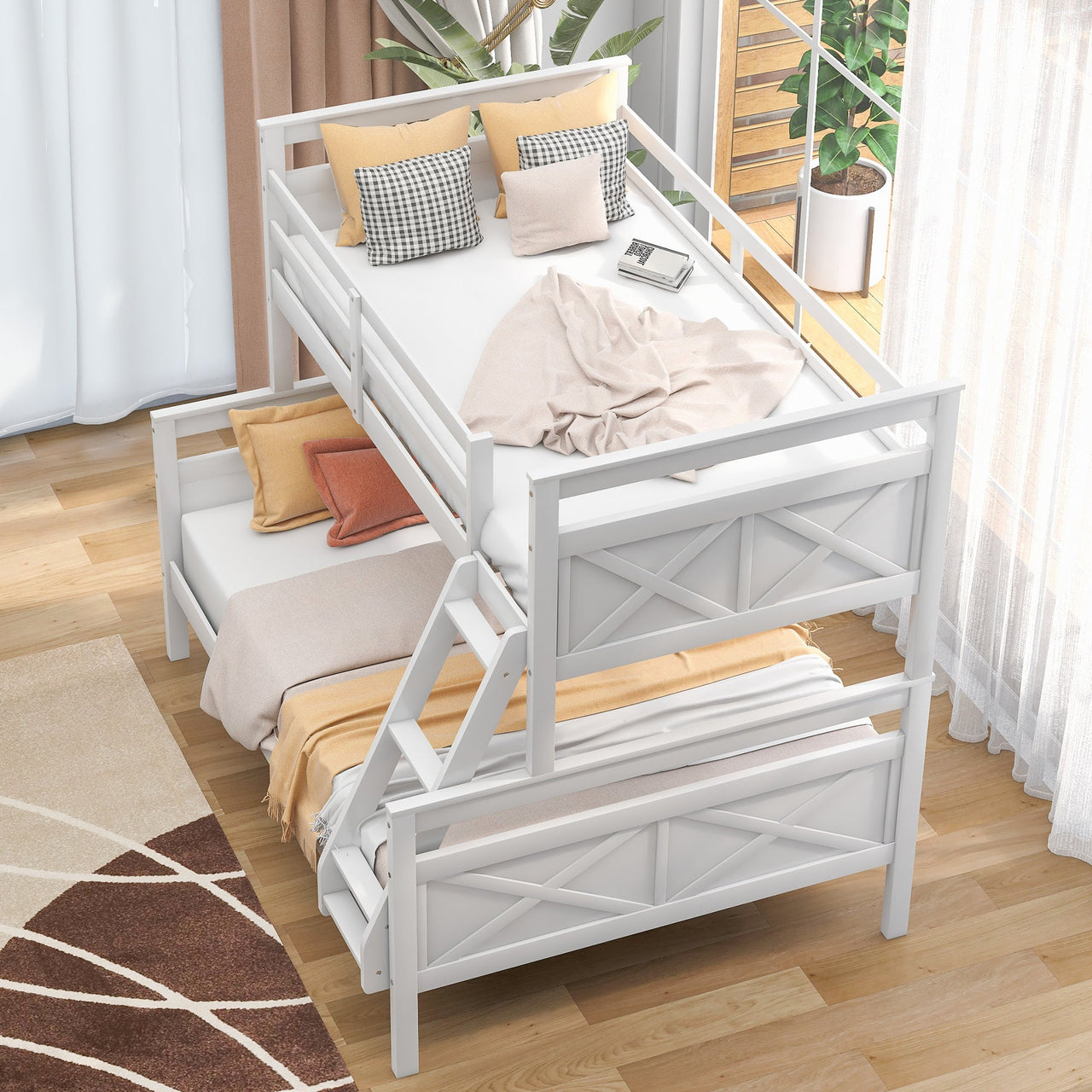 Twin Full Over Queen Bunk Bed with Ladder and Guardrail - Casatrail.com