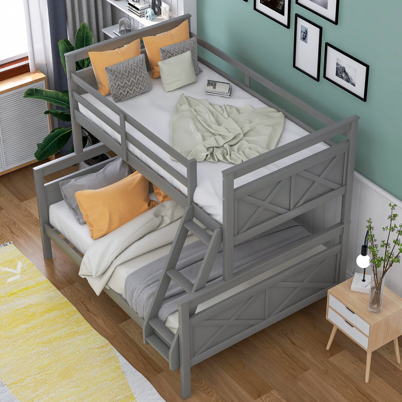 Twin Full Over Queen Bunk Bed with Ladder and Guardrail - Casatrail.com