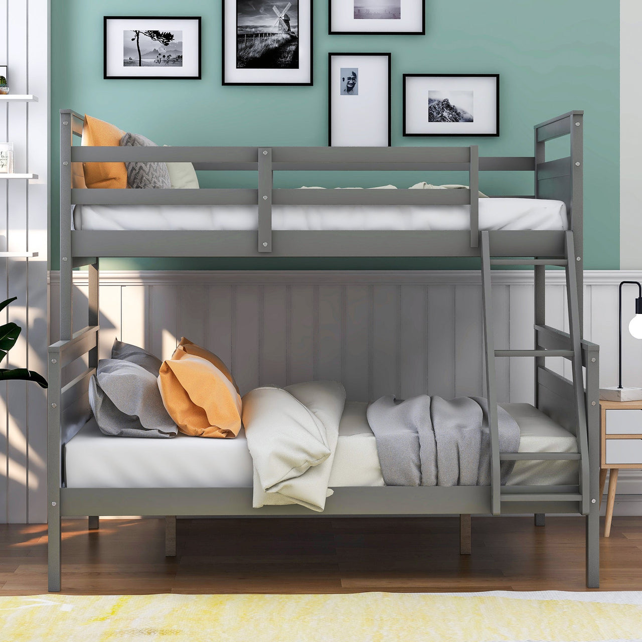 Twin Full Over Queen Bunk Bed with Ladder and Guardrail - Casatrail.com