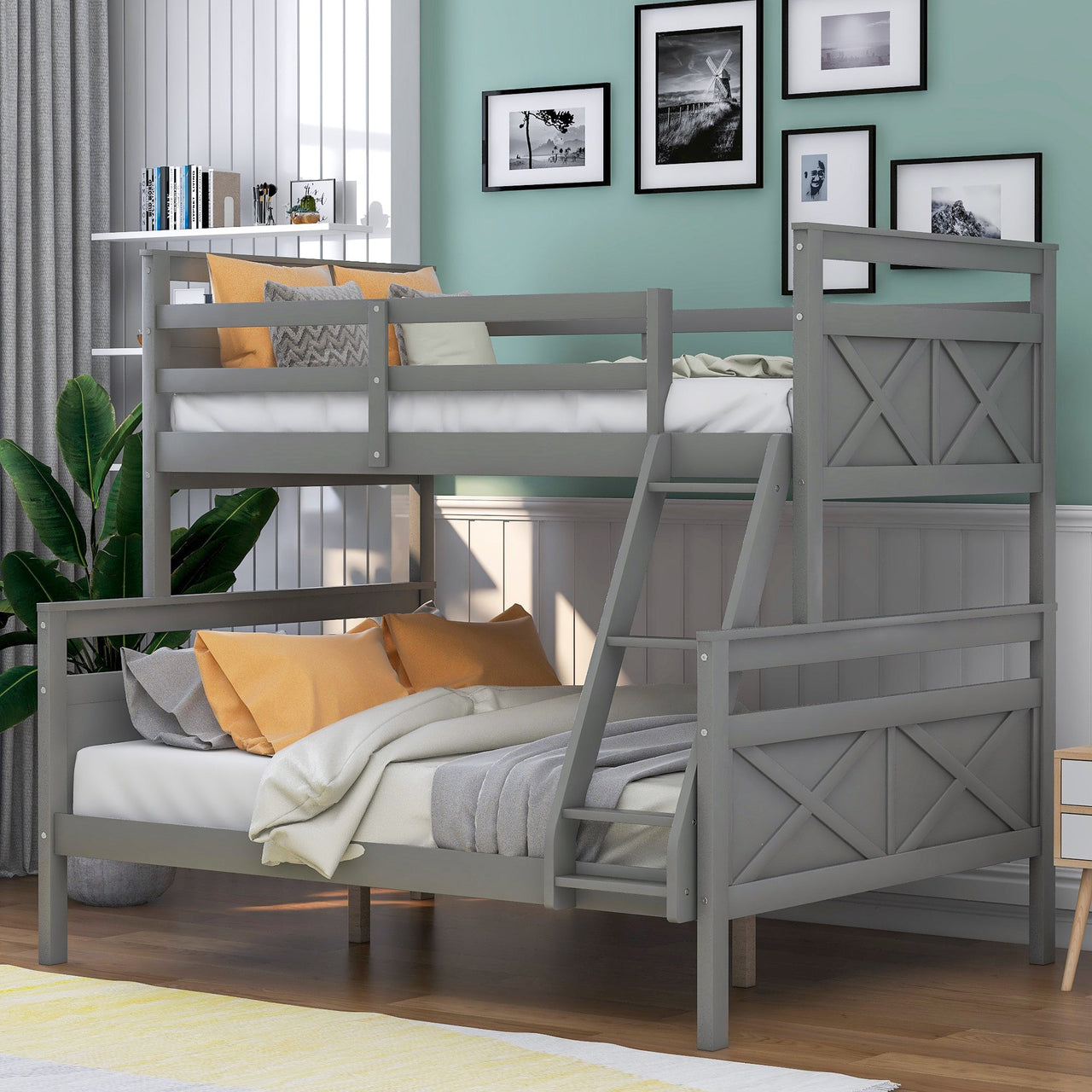 Twin Full Over Queen Bunk Bed with Ladder and Guardrail - Casatrail.com