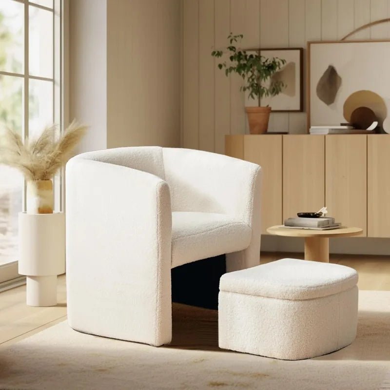 Upholstered Sherpa Barrel Chair with Storage Ottoman - Casatrail.com