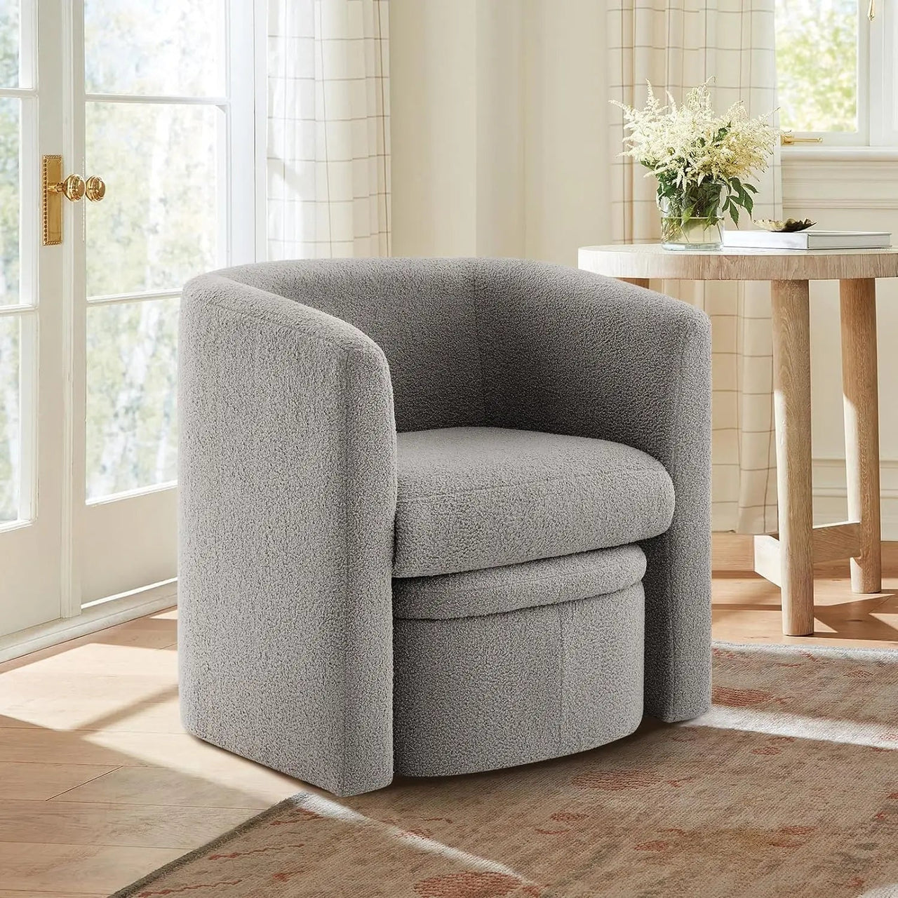 Upholstered Sherpa Barrel Chair with Storage Ottoman - Casatrail.com