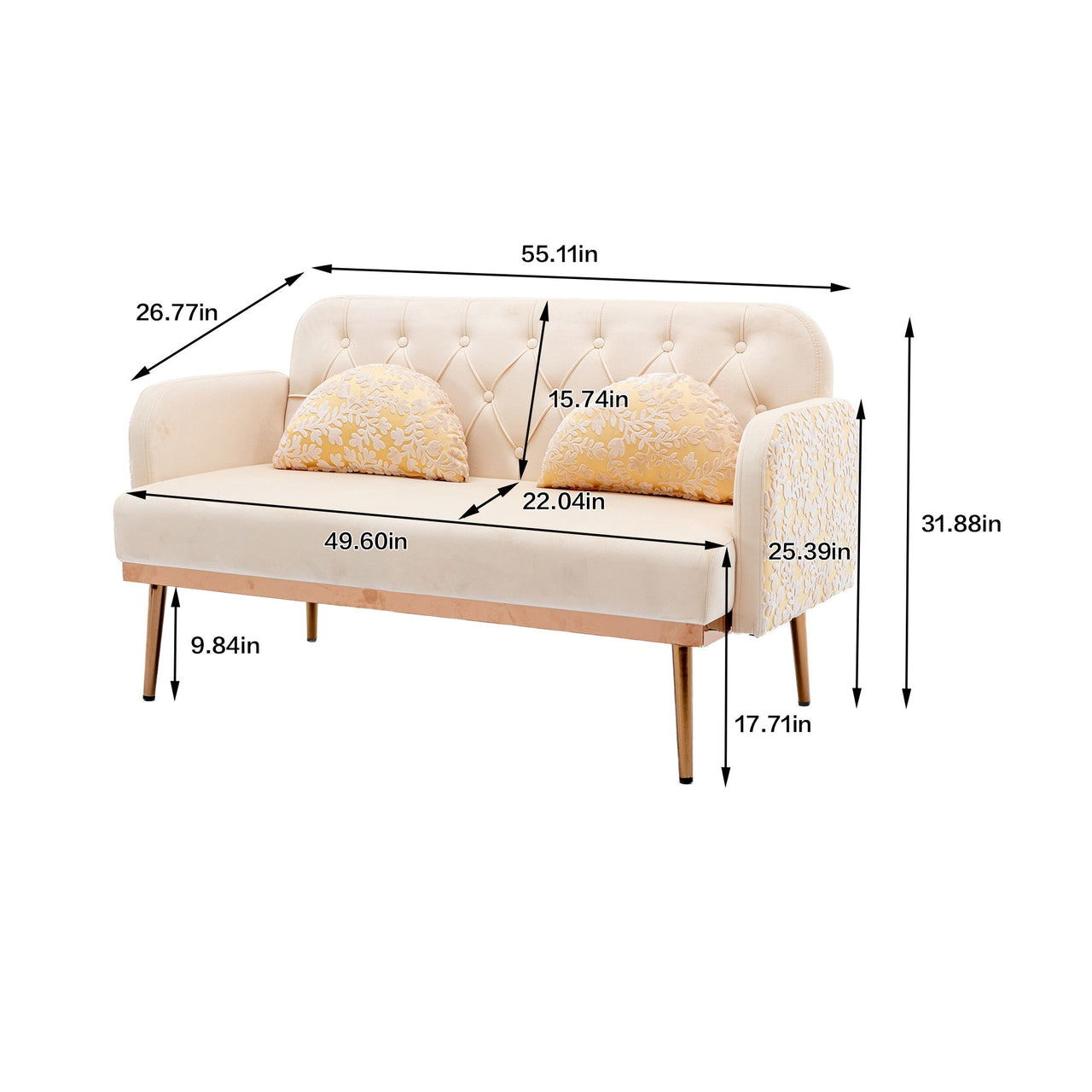 Velvet Twin Loveseat (55'') for Living Room - Casatrail.com