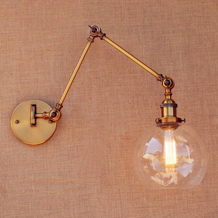 Vintage Brass Glass Ball Wall Lights Swing Arm Edison Fixtures - Casatrail.com