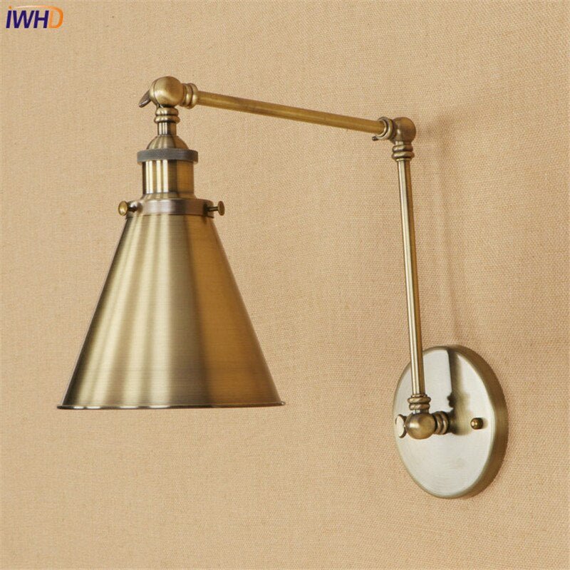 Vintage Brass Swing Arm Wall Lamp - Retro Loft LED Lighting - Casatrail.com